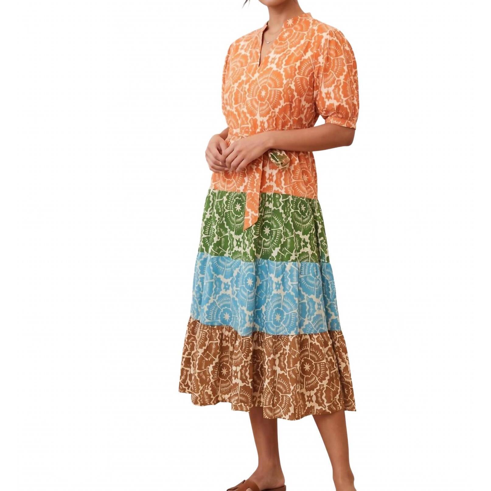 New Uncle Frank V-Neck Belted Midi Dress In Fall Multi